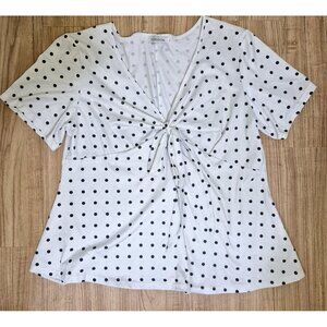 Misslook Top Womens Size XXL Blue Short Sleeve Tie Back Knit Casual White And...